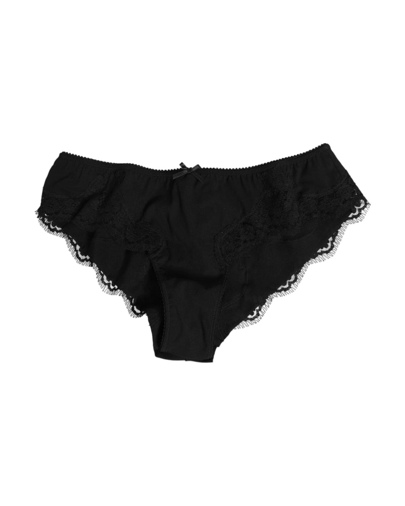 Dolce & Gabbana Black Silk Satin Floral Lace Panty Glam Steals