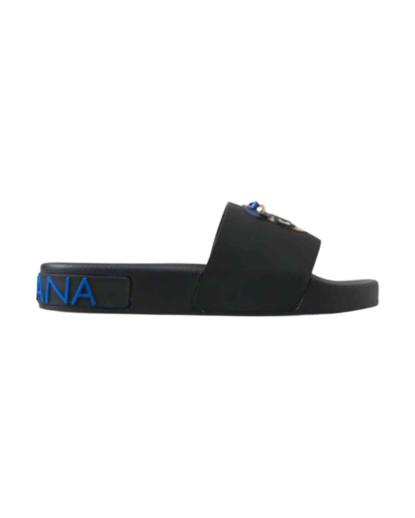 Dolce & Gabbana Black Slides Sandals Beach Saint Barth Shoes Flats