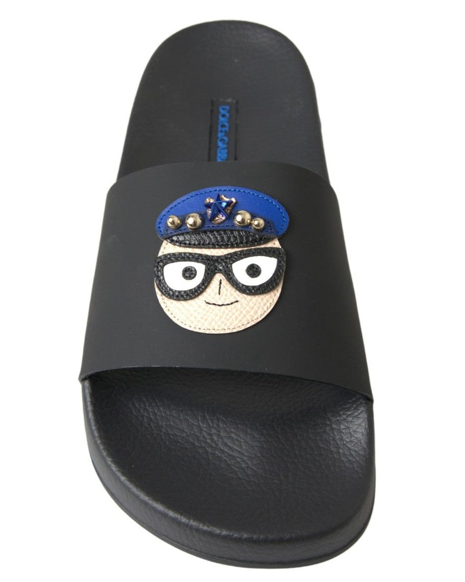 Dolce & Gabbana Black Slides Sandals Beach Saint Barth Shoes Flats