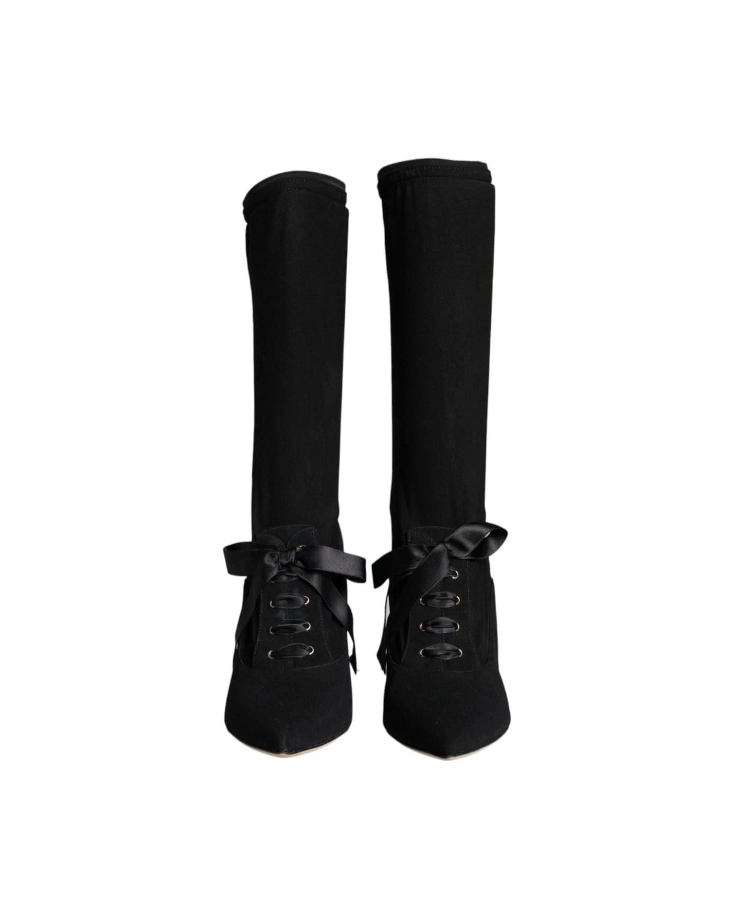 Dolce & Gabbana Black Stiletto Heels Mid Calf Boots Shoes Boots