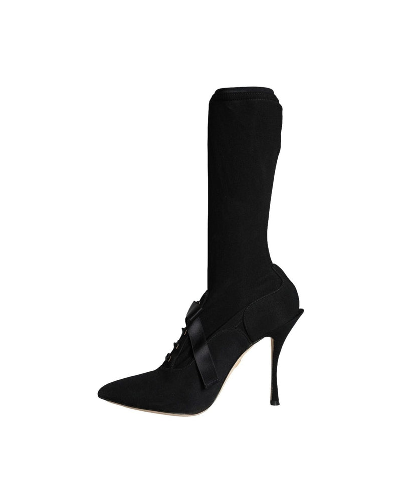 Dolce & Gabbana Black Stiletto Heels Mid Calf Boots Shoes Boots