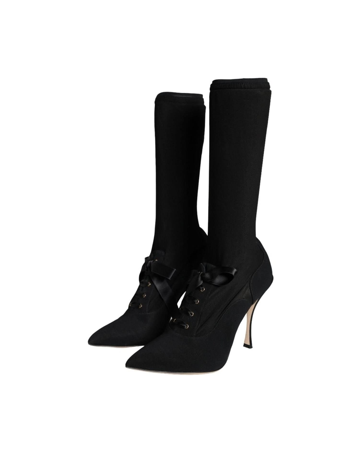 Dolce & Gabbana Black Stiletto Heels Mid Calf Boots Shoes Boots