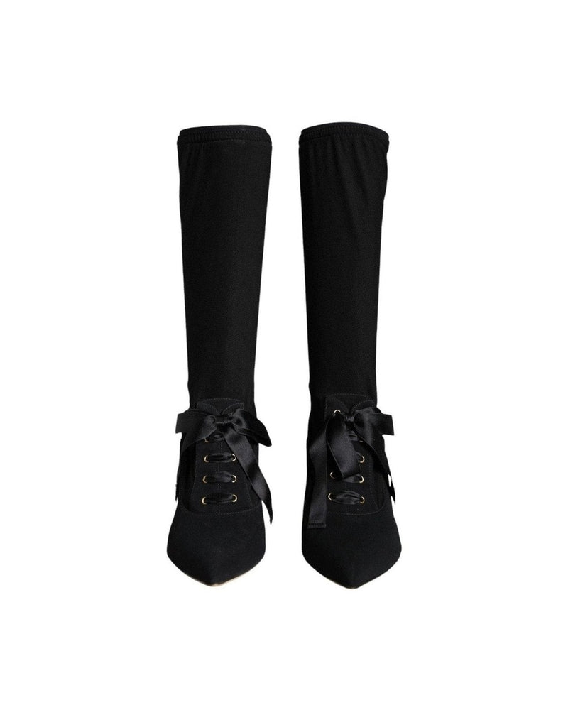 Dolce & Gabbana Black Stiletto Heels Mid Calf Boots Shoes Glam Steals