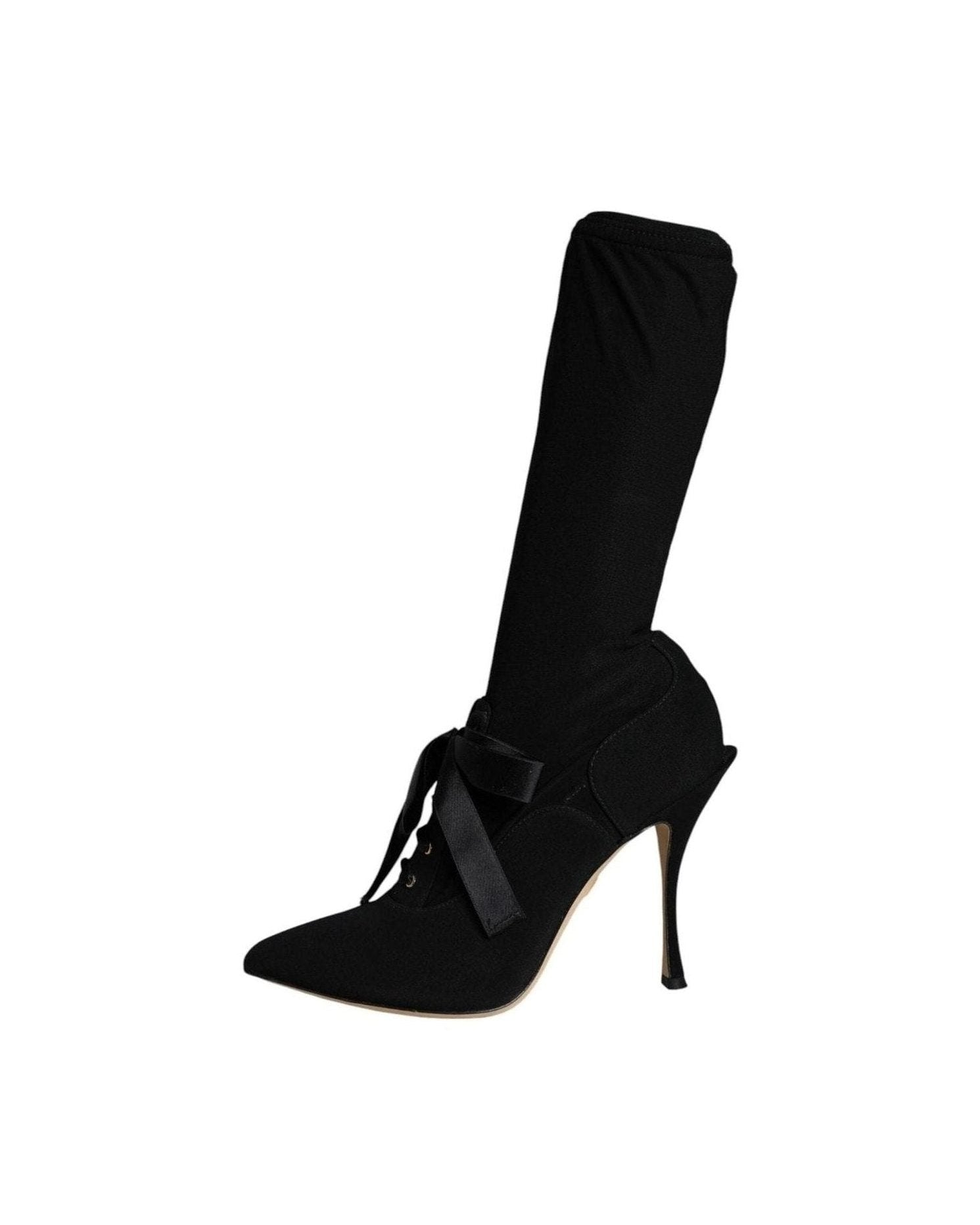 Dolce & Gabbana Black Stiletto Heels Mid Calf Boots Shoes Glam Steals