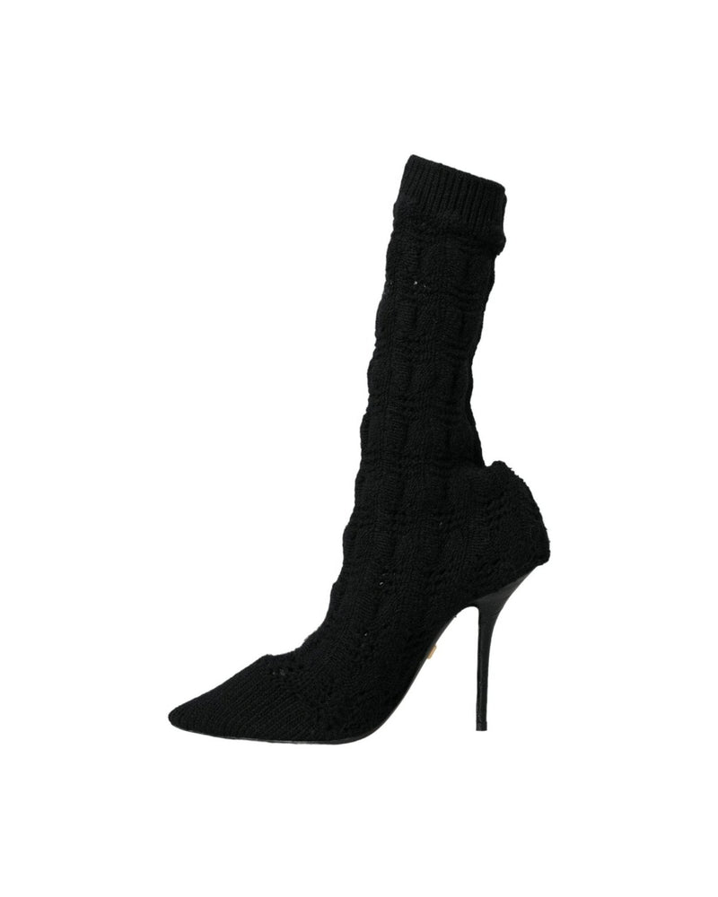 Dolce & Gabbana Black Stiletto Heels Mid Calf Boots Shoes Glam Steals