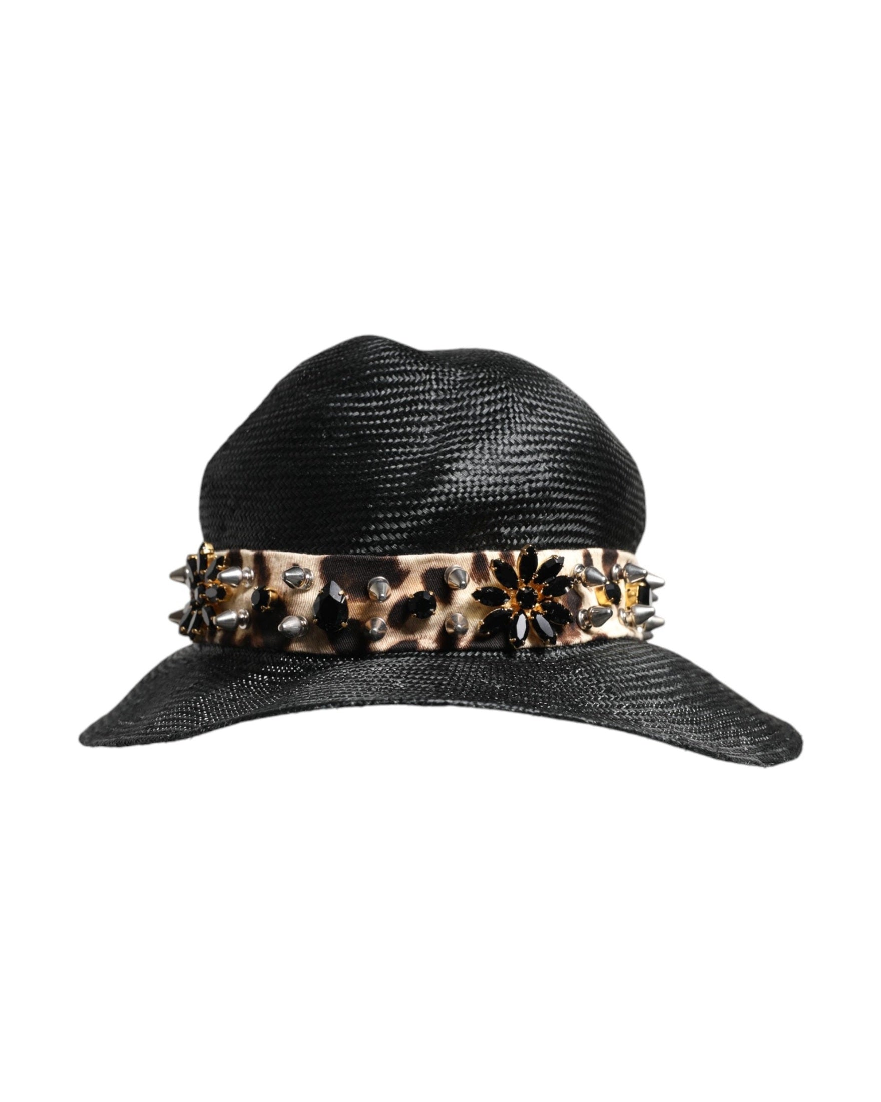 Dolce & Gabbana Black Straw Crystal Embellished Wide Brim Hat Glam Steals