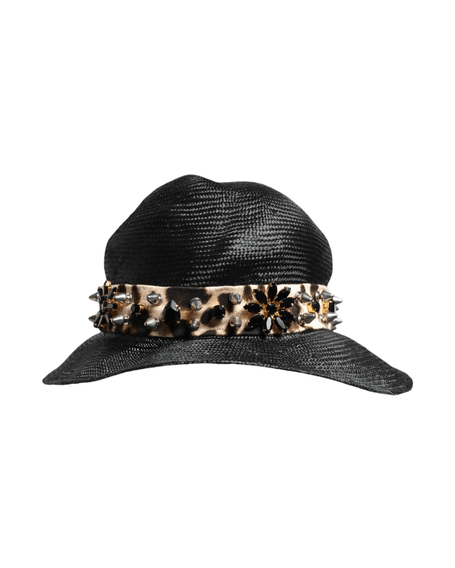 Dolce & Gabbana Black Straw Crystal Embellished Wide Brim Hat Glam Steals