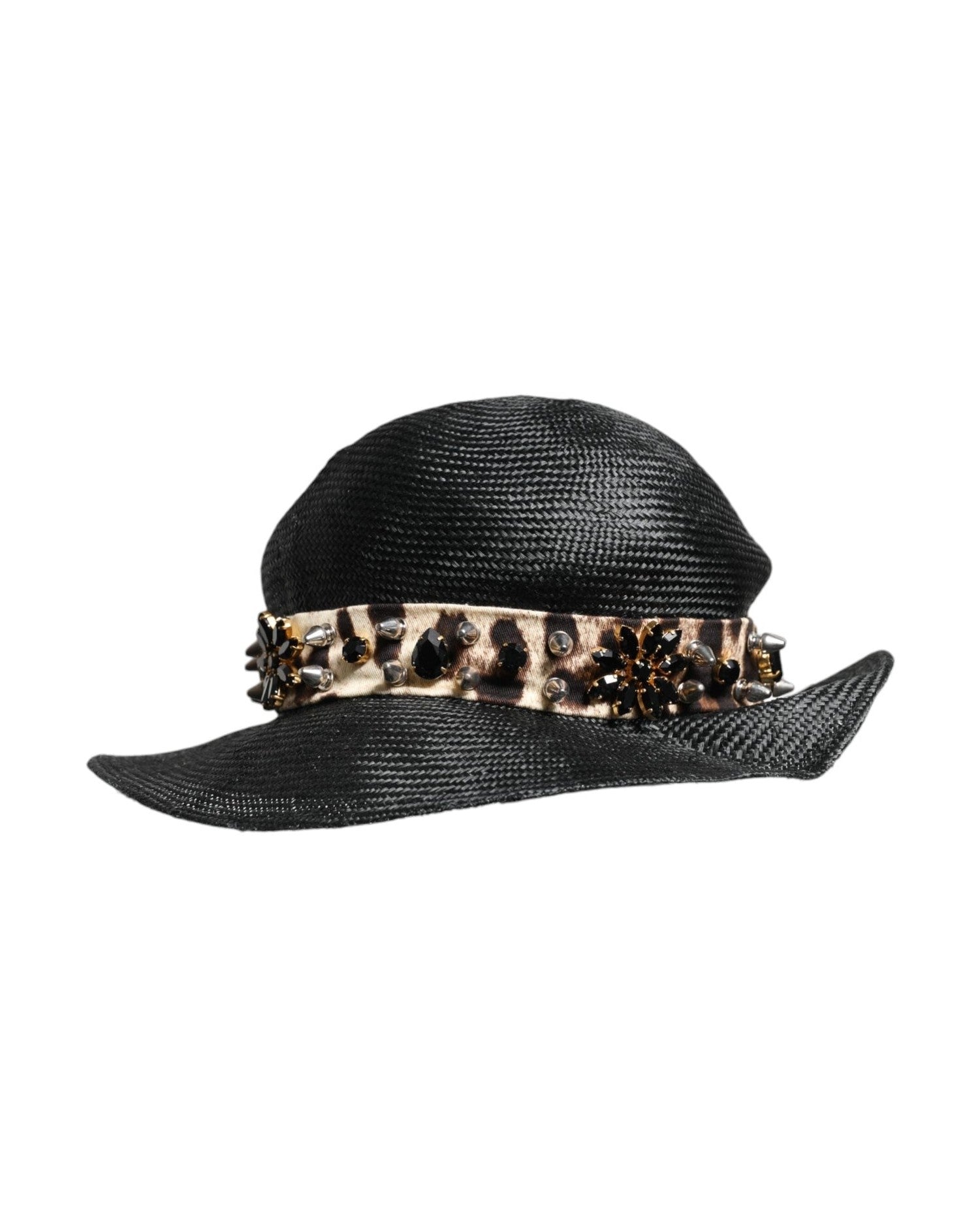 Dolce & Gabbana Black Straw Crystal Embellished Wide Brim Hat Glam Steals