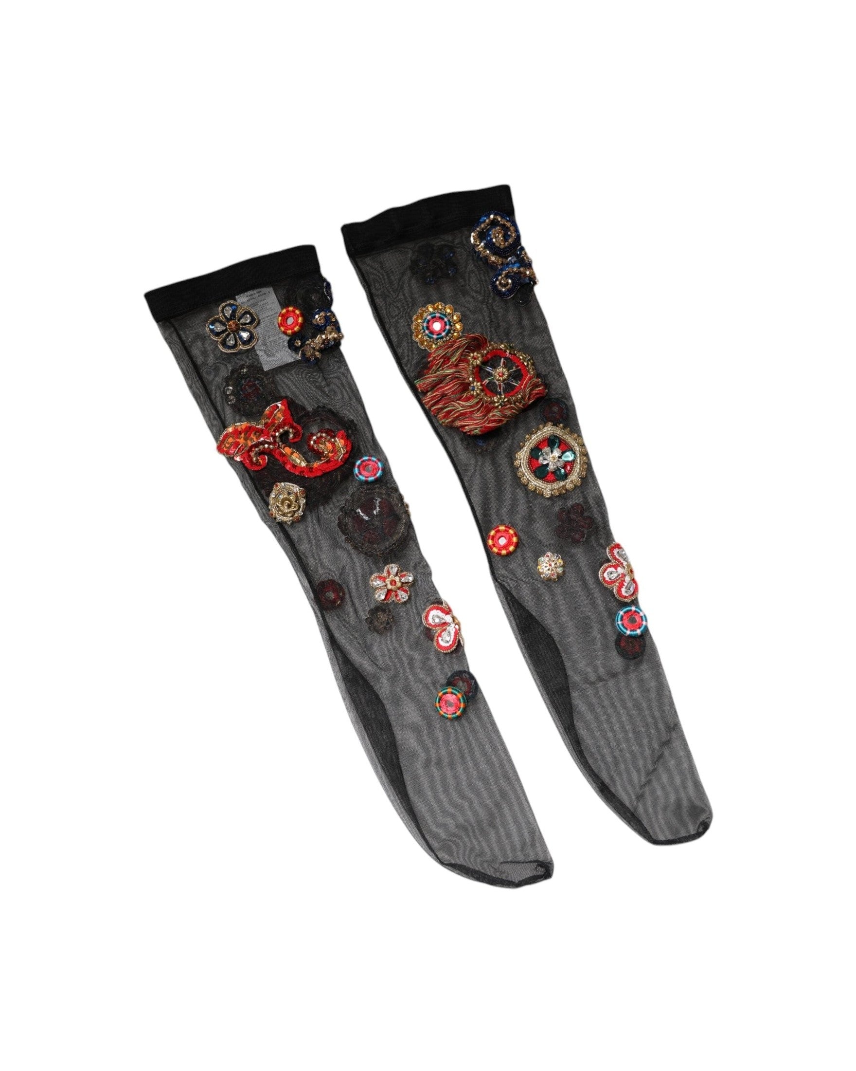 Dolce & Gabbana Black Stretch Carretto Crystal Stockings Socks Glam Steals