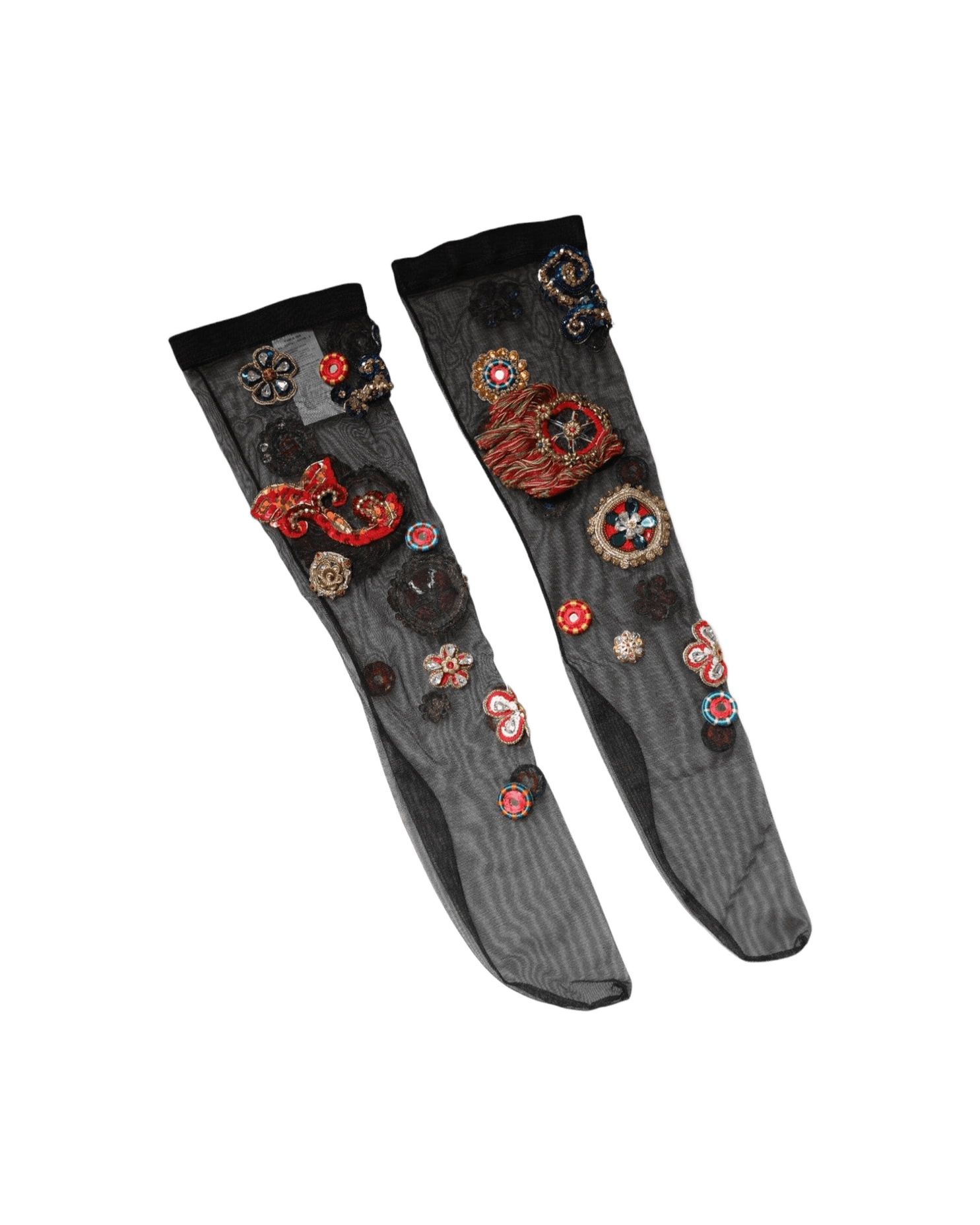 Dolce & Gabbana Black Stretch Carretto Crystal Stockings Socks Glam Steals