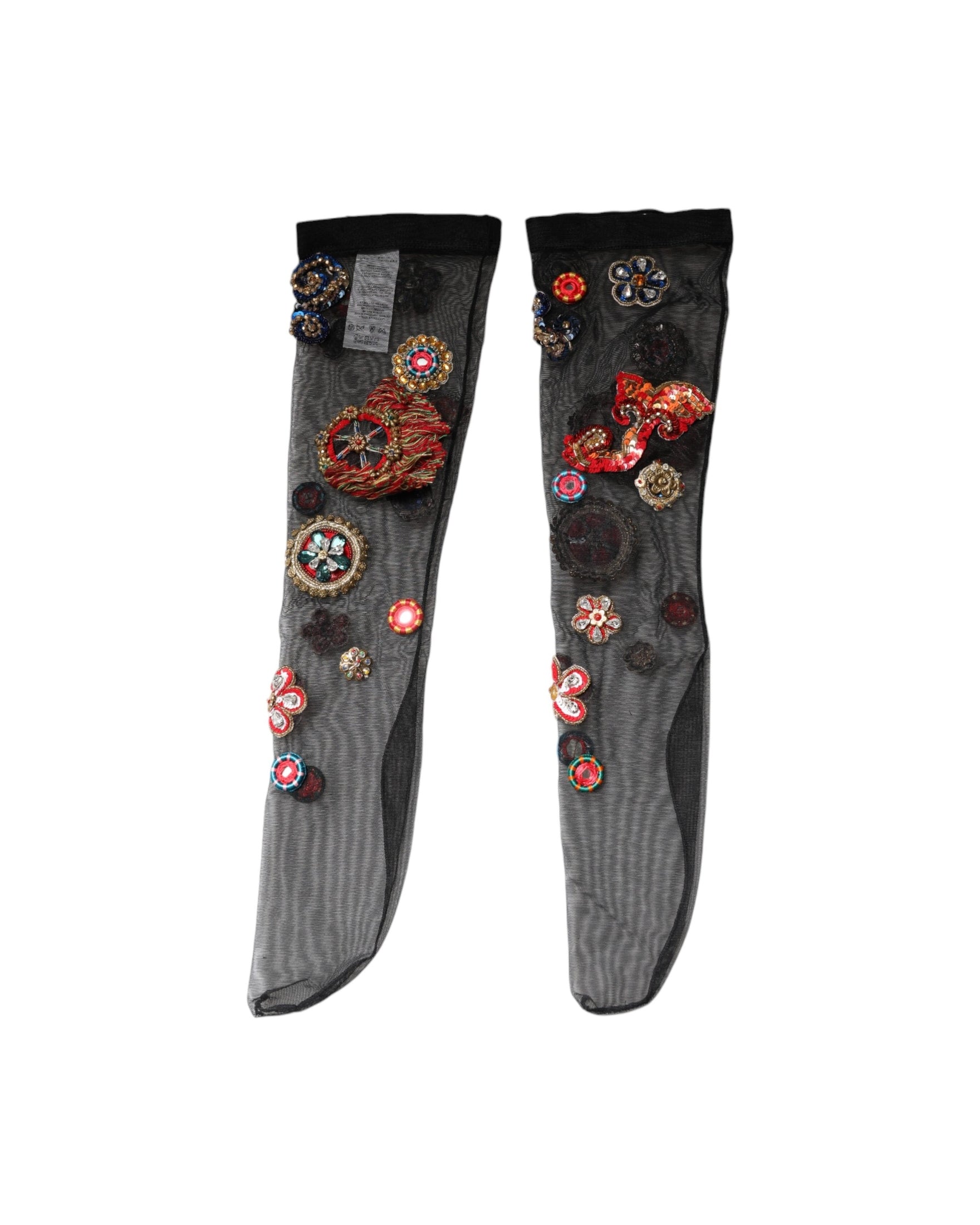 Dolce & Gabbana Black Stretch Carretto Crystal Stockings Socks Glam Steals