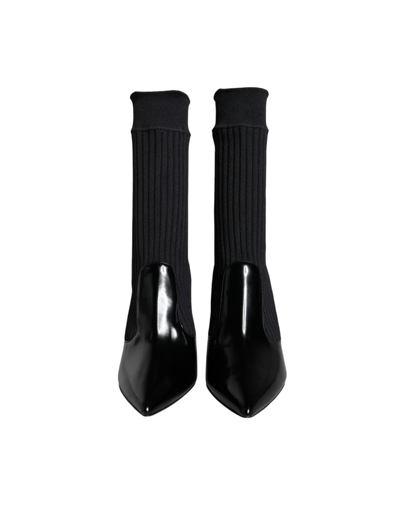 Dolce & Gabbana Black Stretch Stilettos Booties Socks Shoes Boots
