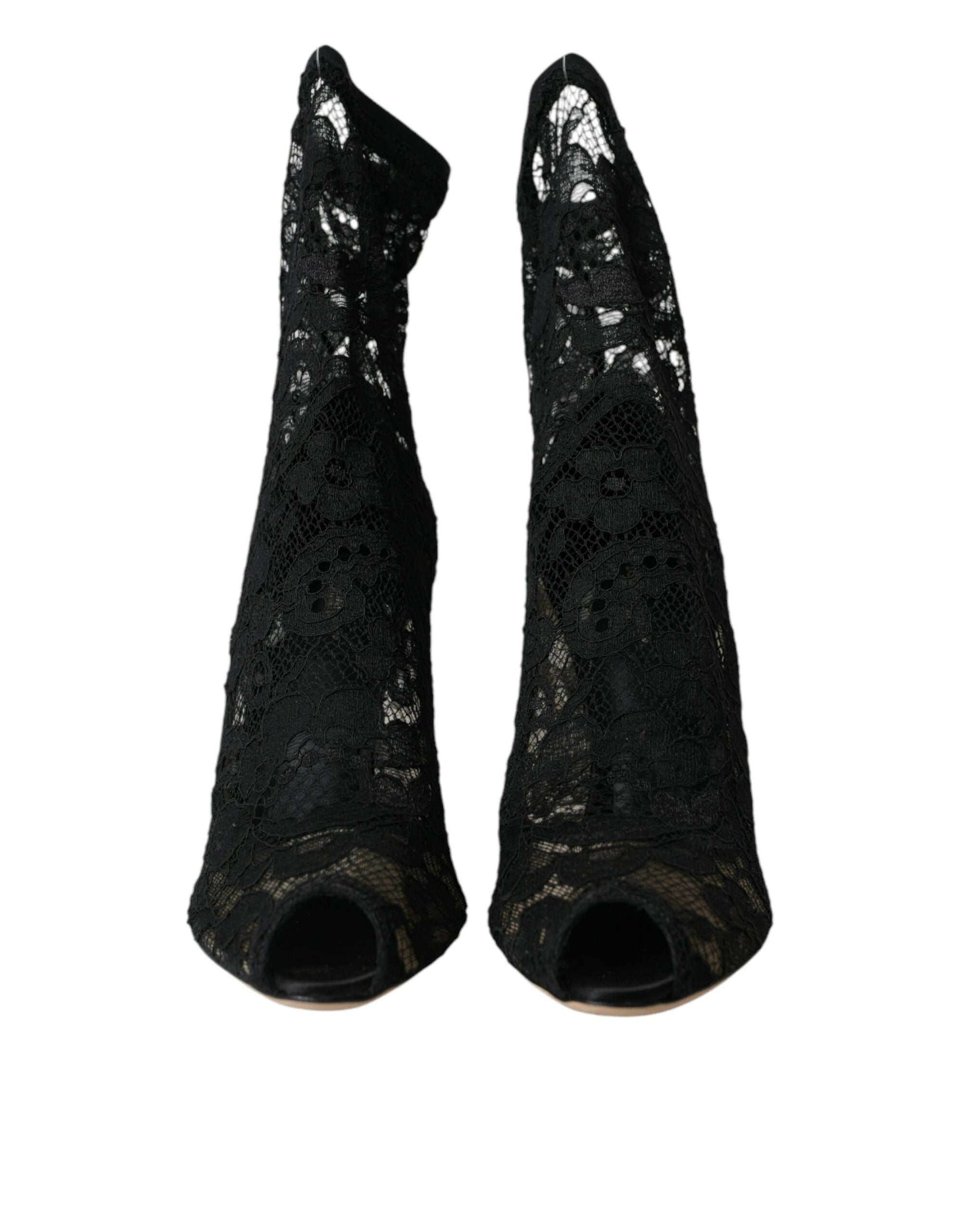 Dolce & Gabbana Black Stretch Taormina Lace Boots Shoes Glam Steals