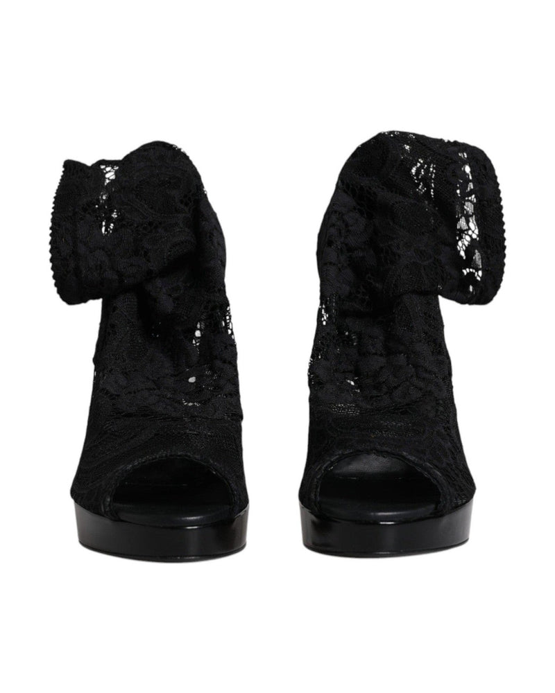 Dolce & Gabbana Black Stretch Taormina Lace Boots Shoes Glam Steals