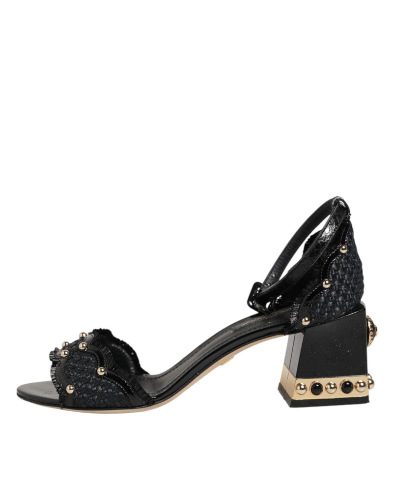 Dolce & Gabbana Black Studded Ankle Strap Sandals Shoes Glam Steals