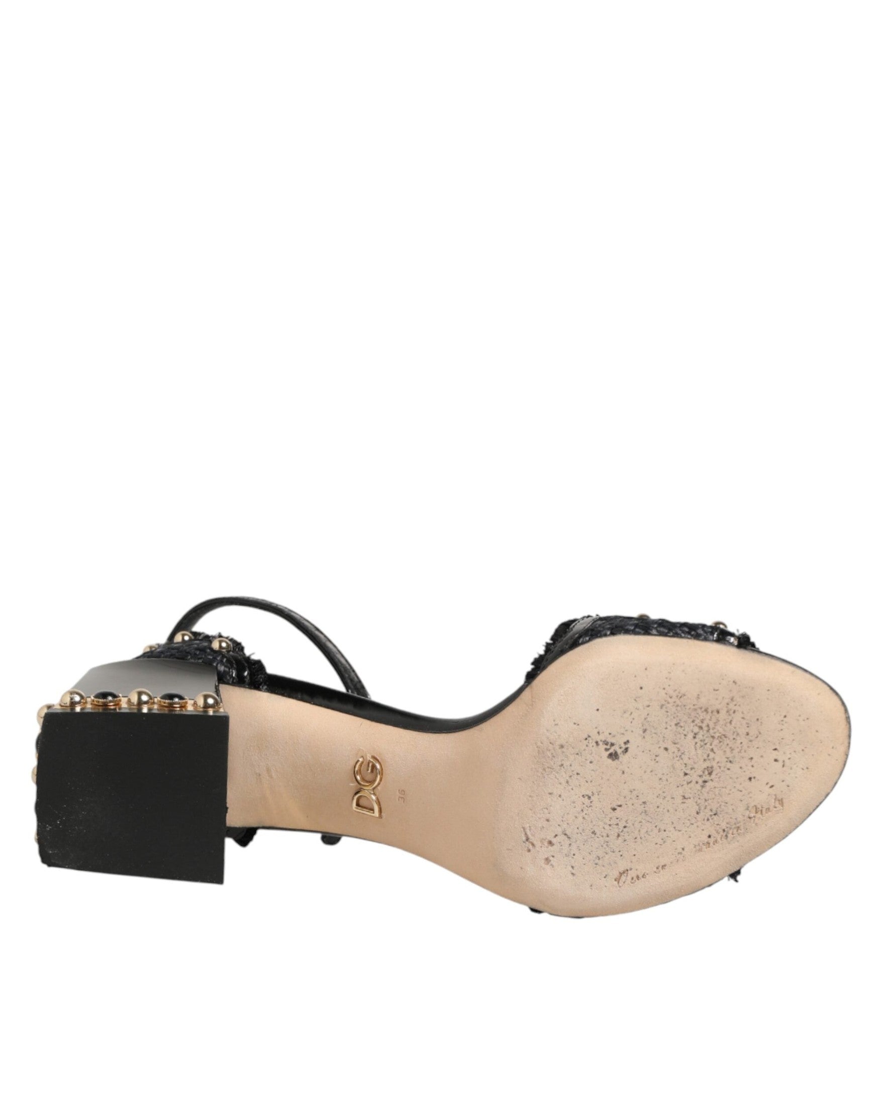 Dolce & Gabbana Black Studded Ankle Strap Sandals Shoes Glam Steals