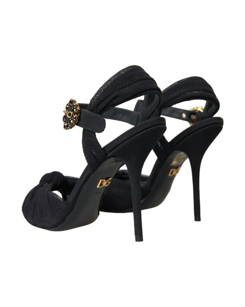 Dolce & Gabbana Black Suede Embellished Heels Sandals Shoes Glam Steals