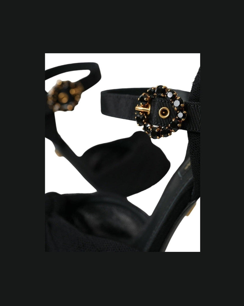 Dolce & Gabbana Black Suede Embellished Heels Sandals Shoes Glam Steals