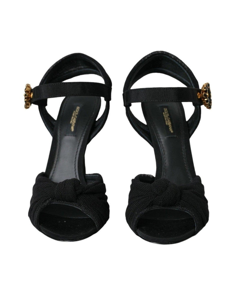 Dolce & Gabbana Black Suede Embellished Heels Sandals Shoes Glam Steals