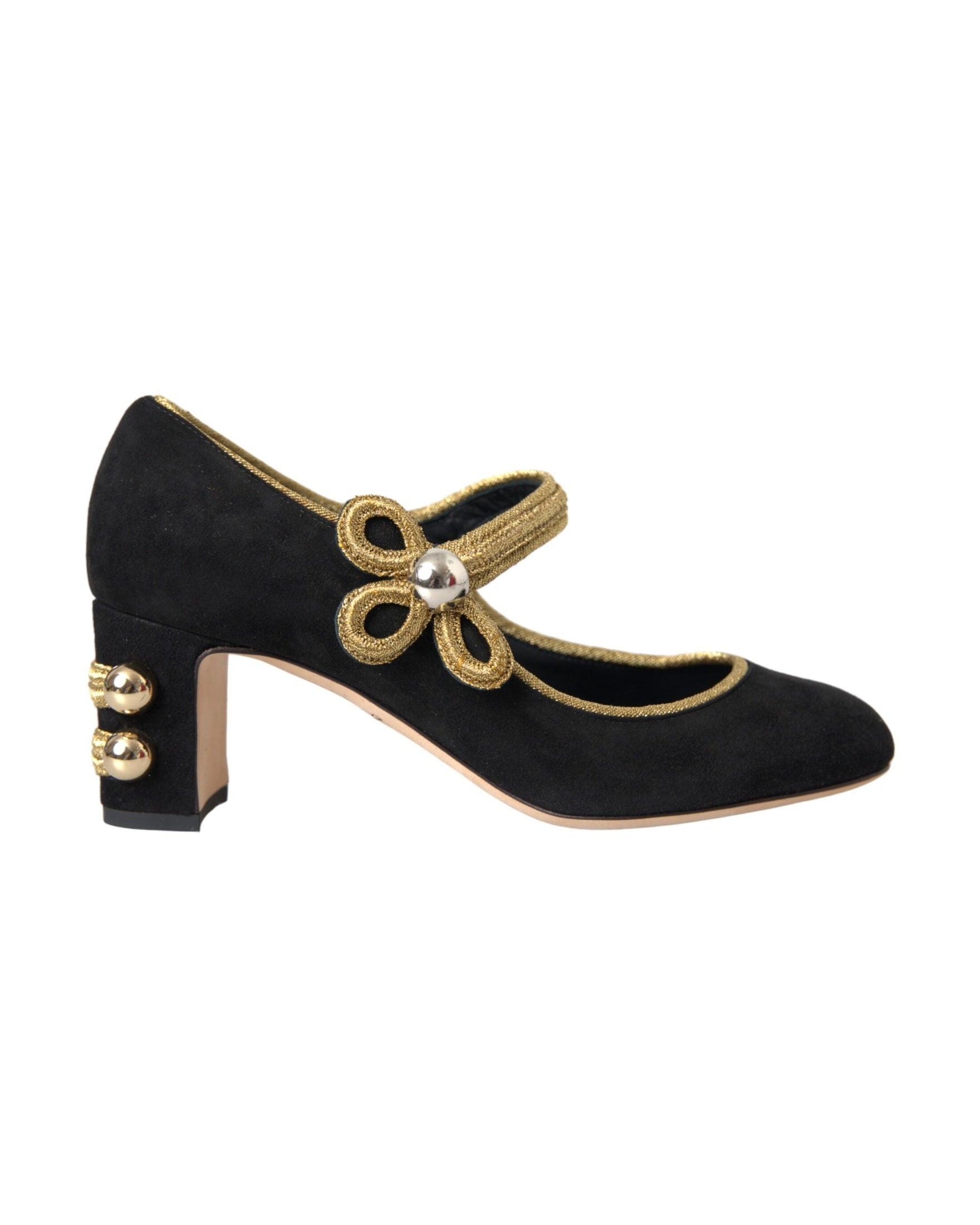 Dolce & Gabbana Black Suede Gold Mary Janes Heels Pumps Shoes Glam Steals