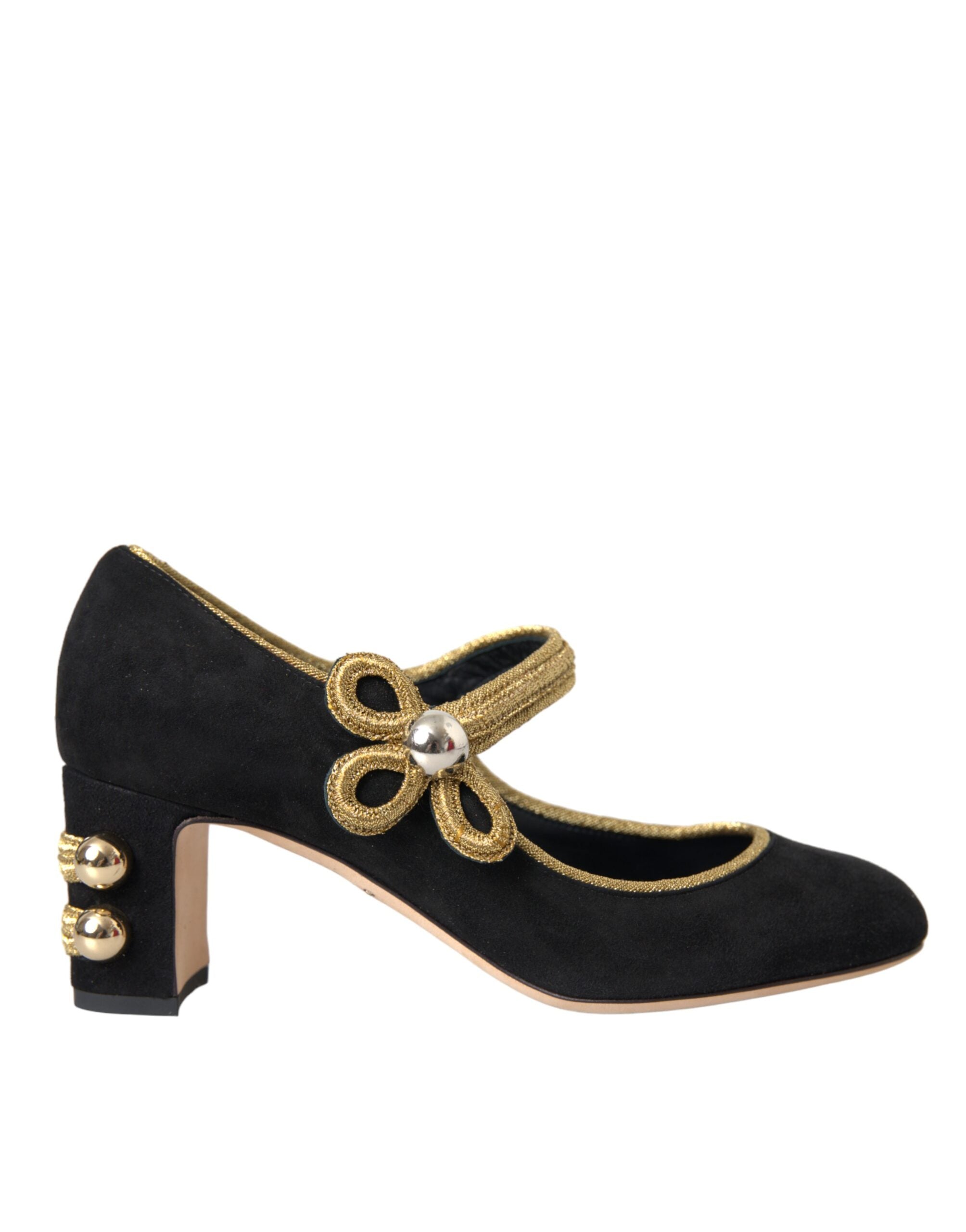 Dolce & Gabbana Black Suede Gold Mary Janes Heels Pumps Shoes Glam Steals