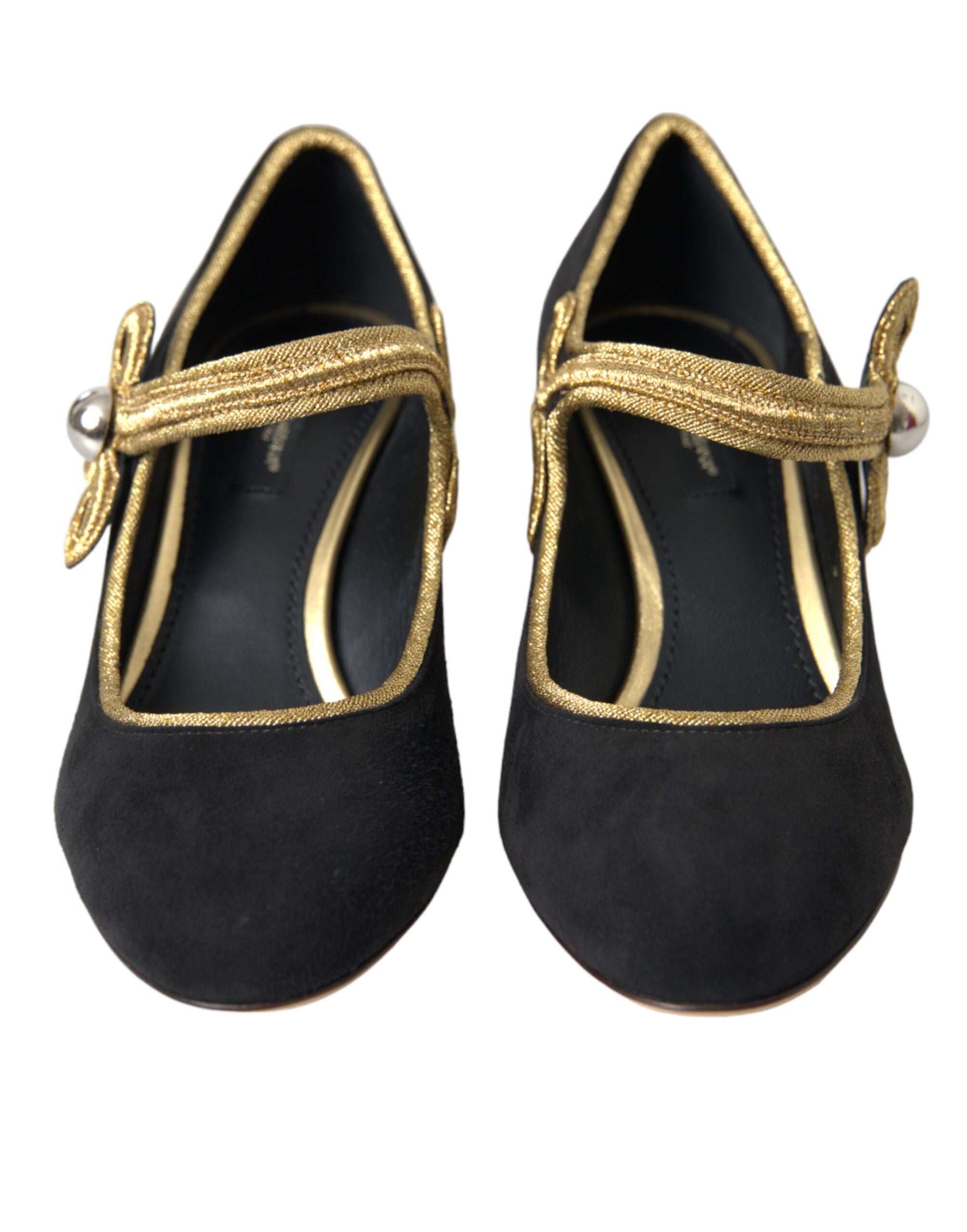 Dolce & Gabbana Black Suede Gold Mary Janes Heels Pumps Shoes Glam Steals