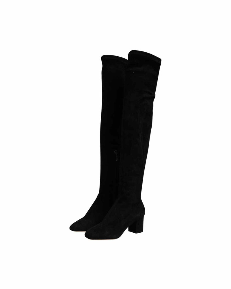 Dolce & Gabbana Black Suede Leather Knee High Boots Shoes Boots