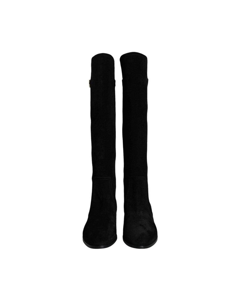 Dolce & Gabbana Black Suede Leather Knee High Boots Shoes Boots