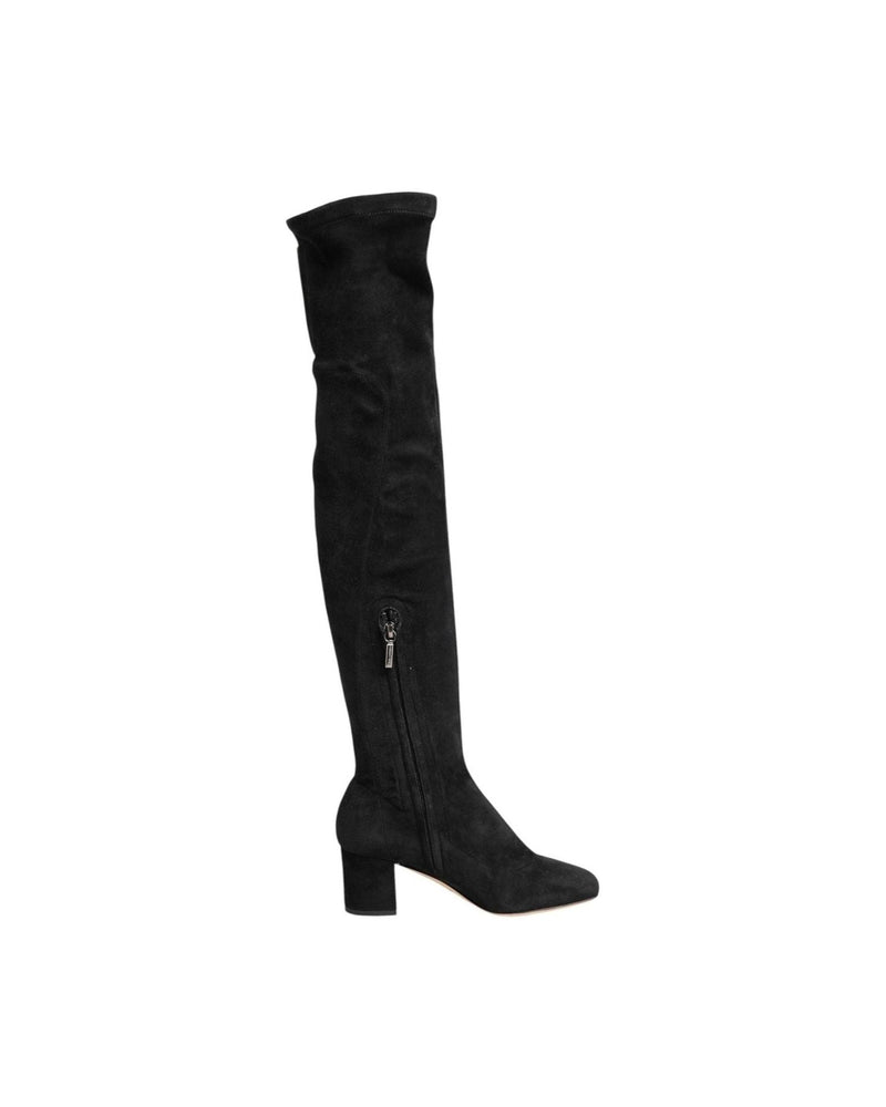 Dolce & Gabbana Black Suede Leather Knee High Boots Shoes Boots