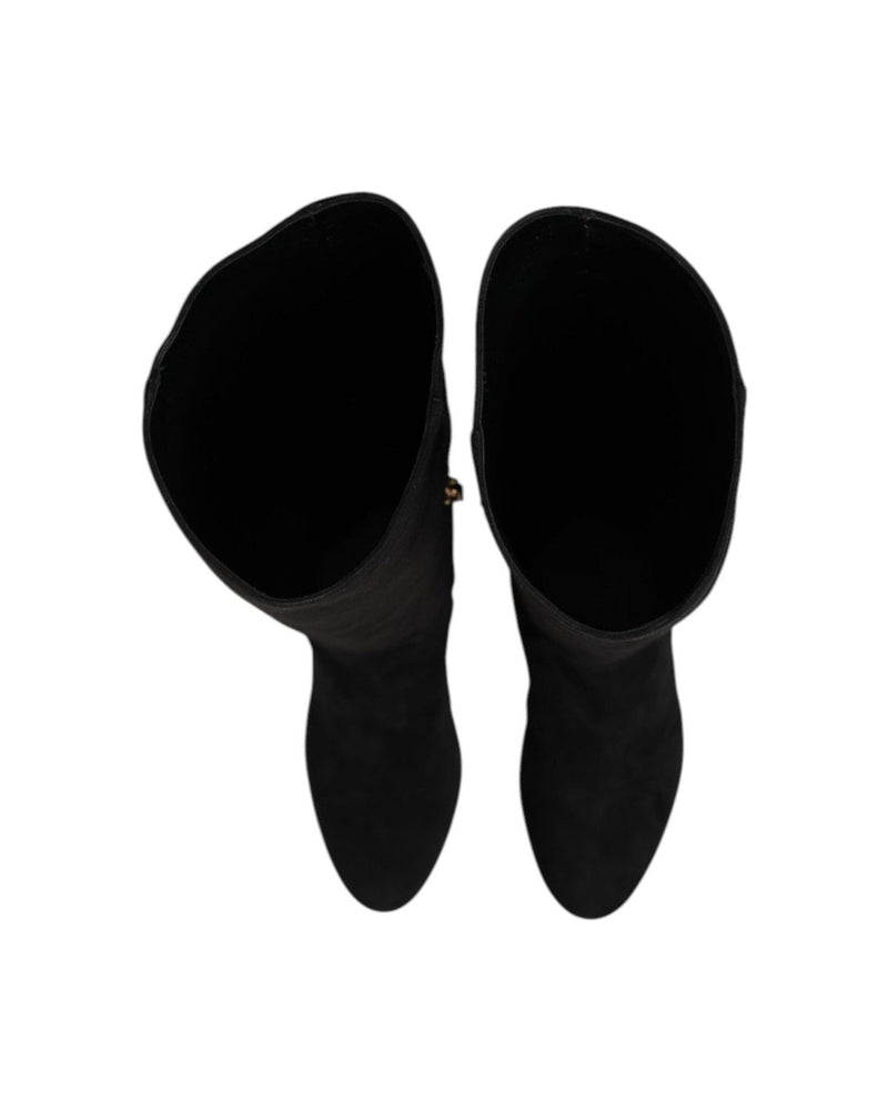 Dolce & Gabbana Black Suede Leather Knee High Boots Shoes Boots