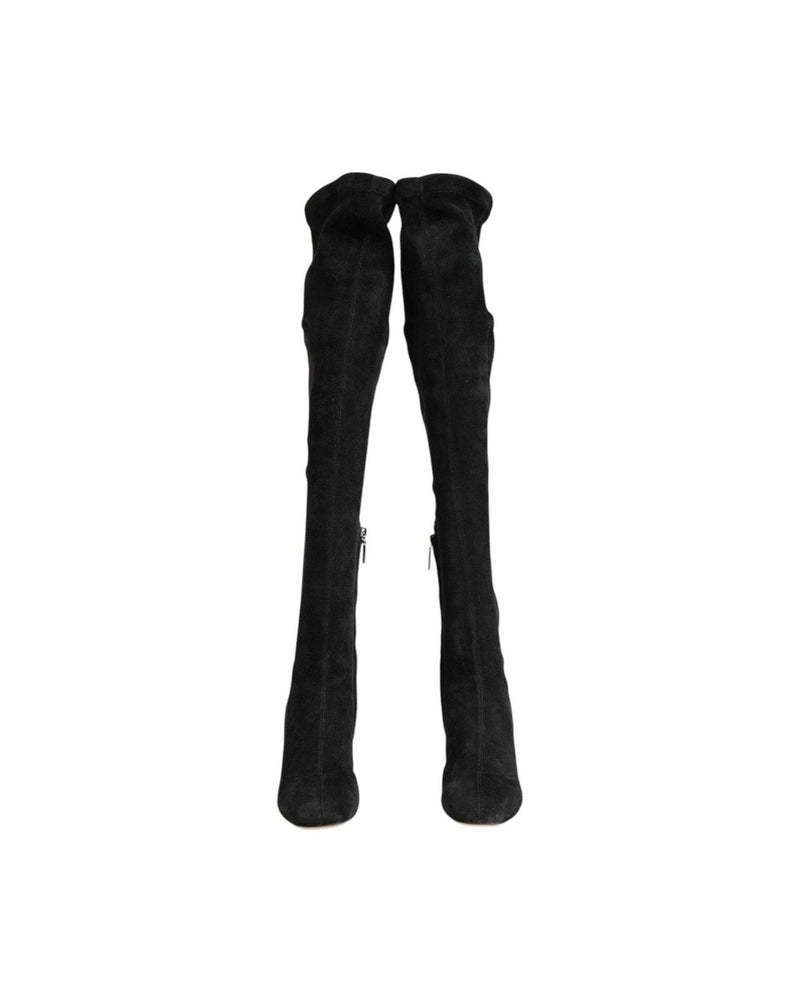 Dolce & Gabbana Black Suede Leather Knee High Boots Shoes Boots