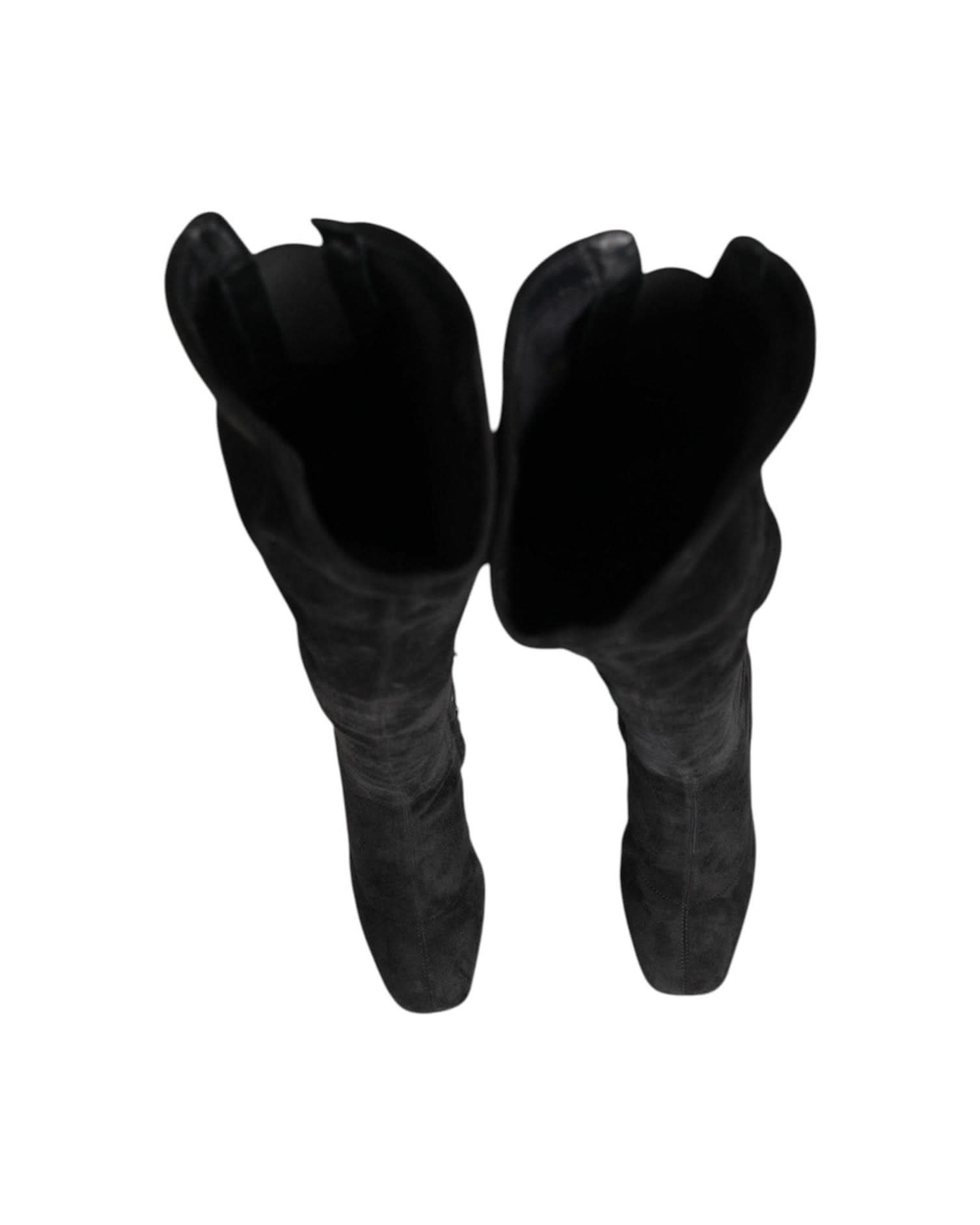 Dolce & Gabbana Black Suede Leather Knee High Boots Shoes Boots