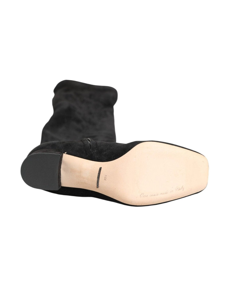 Dolce & Gabbana Black Suede Leather Knee High Boots Shoes Boots