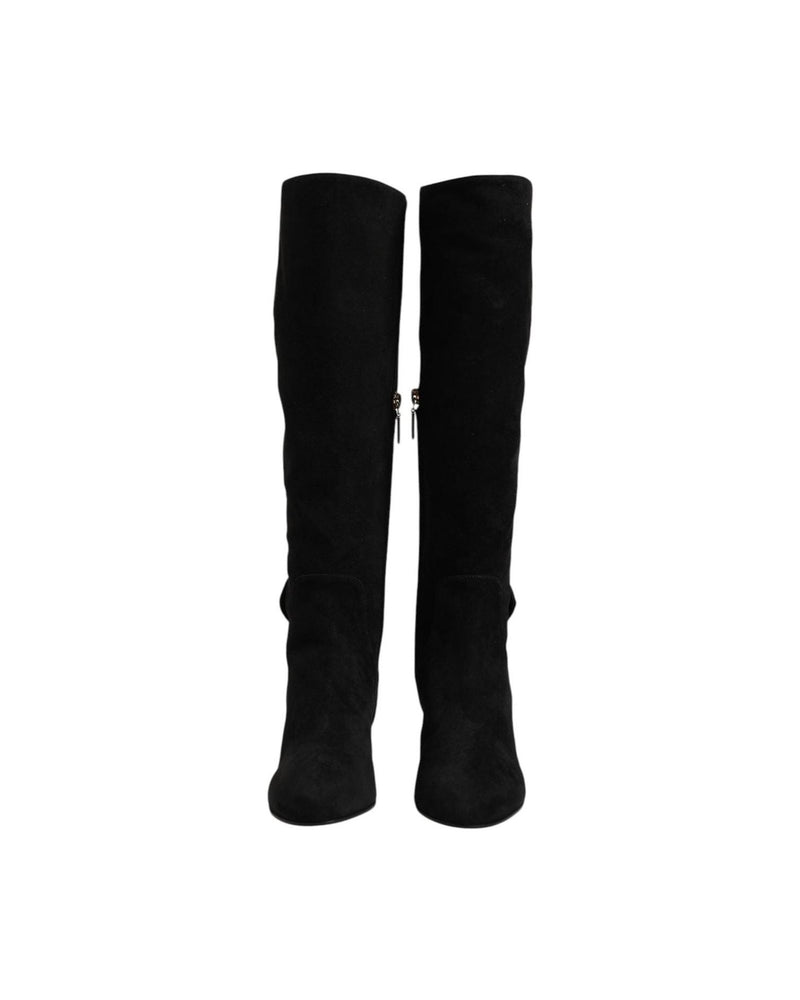 Dolce & Gabbana Black Suede Leather Knee High Boots Shoes Boots