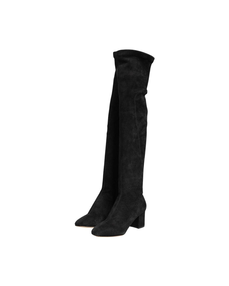 Dolce & Gabbana Black Suede Leather Knee High Boots Shoes Boots