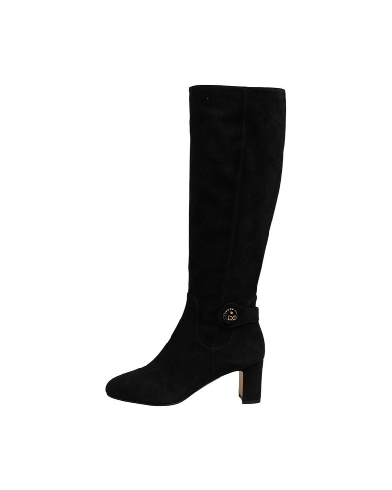 Dolce & Gabbana Black Suede Leather Knee High Boots Shoes Glam Steals