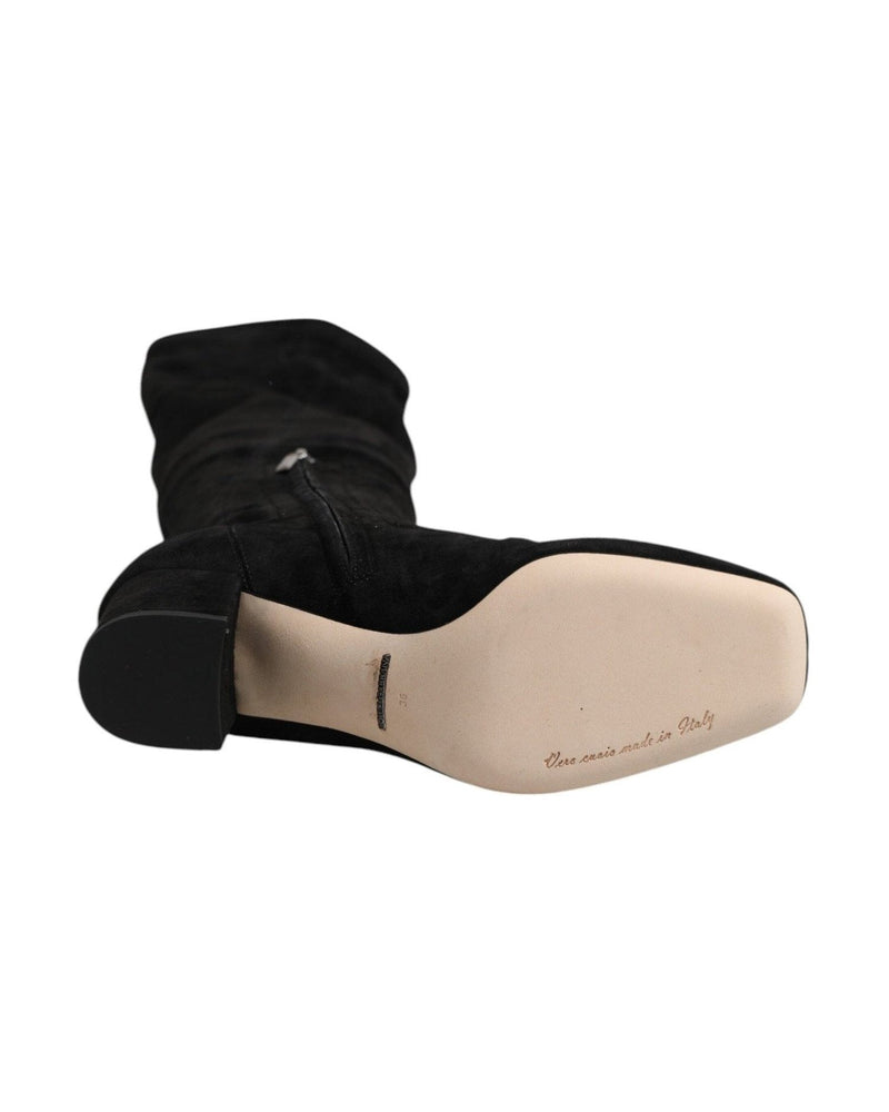 Dolce & Gabbana Black Suede Leather Knee High Boots Shoes Glam Steals