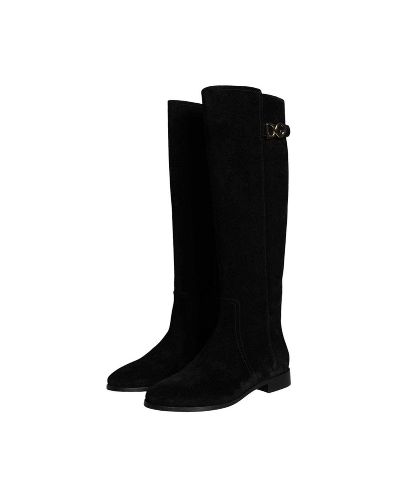 Dolce & Gabbana Black Suede Leather Knee High Boots Shoes Glam Steals
