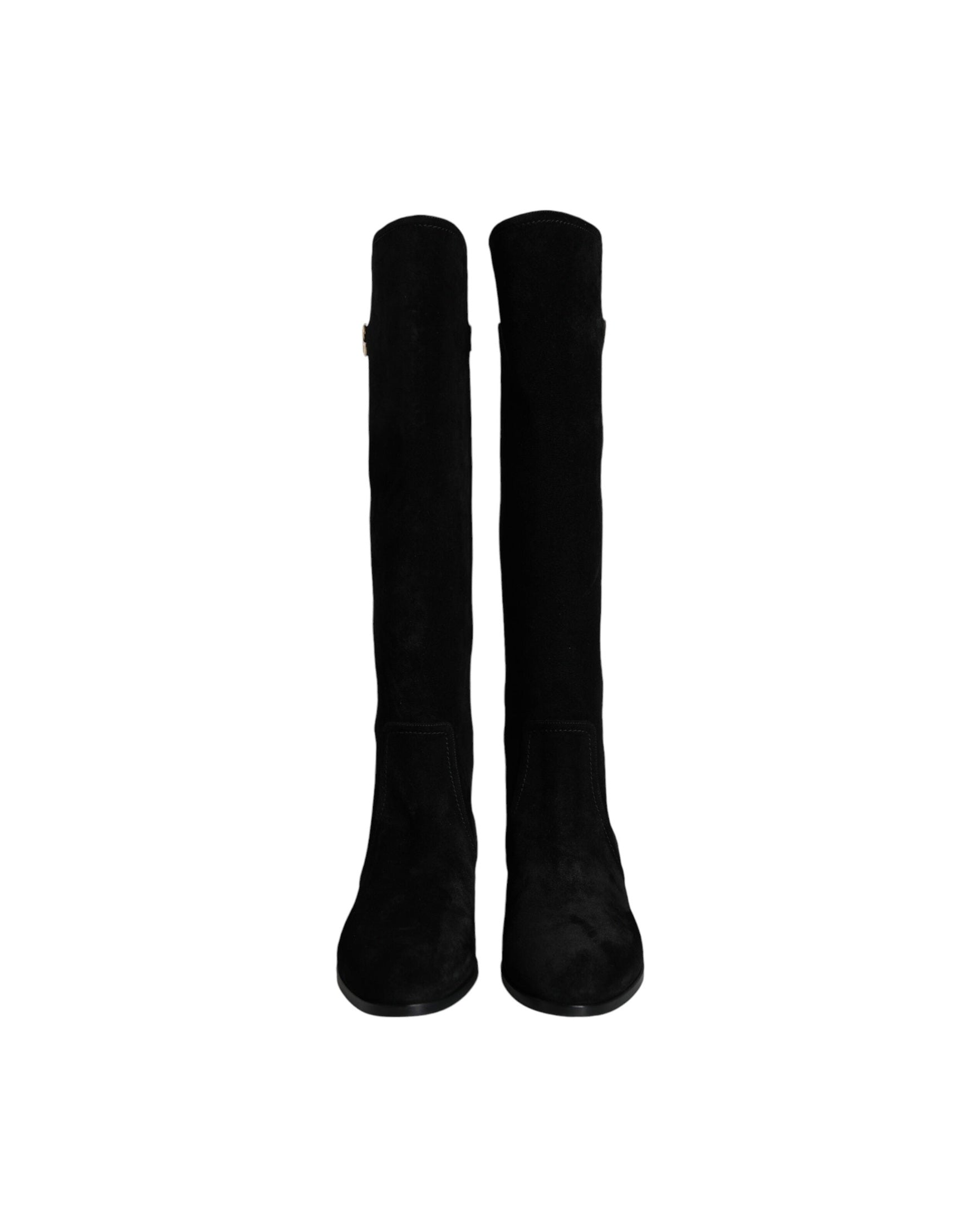 Dolce & Gabbana Black Suede Leather Knee High Boots Shoes Glam Steals