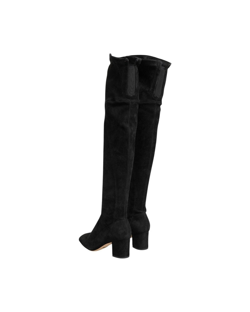Dolce & Gabbana Black Suede Leather Knee High Boots Shoes Glam Steals