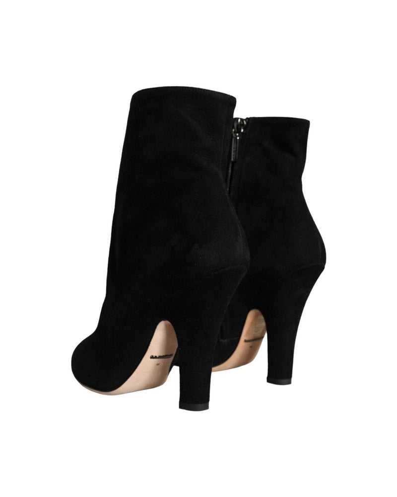 Dolce & Gabbana Black Suede Leather Mid Calf Boots Shoes Boots