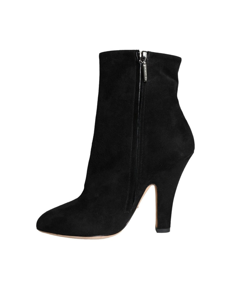 Dolce & Gabbana Black Suede Leather Mid Calf Boots Shoes Boots
