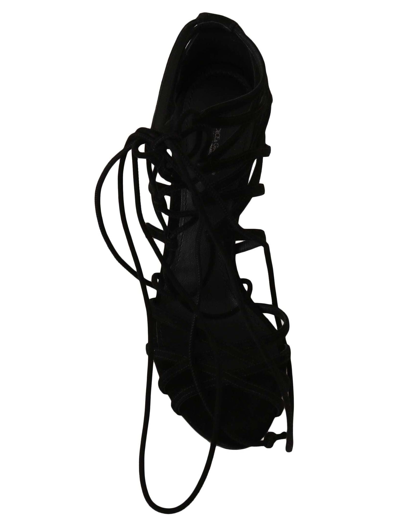 Dolce & Gabbana Black Suede Strap Stilettos Sandals Heels