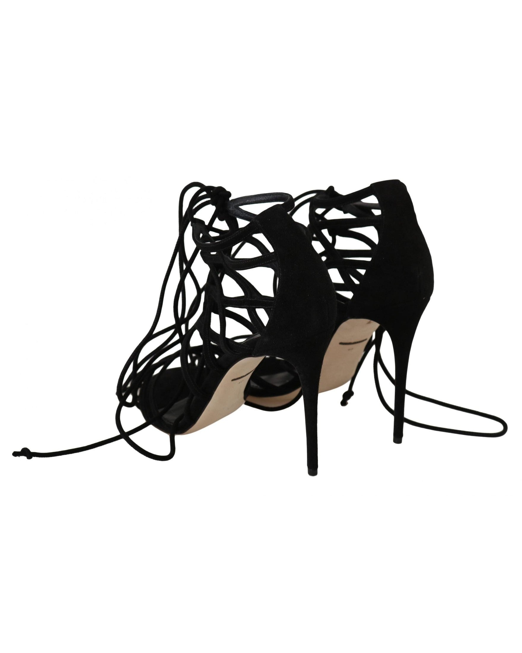 Dolce & Gabbana Black Suede Strap Stilettos Sandals Heels
