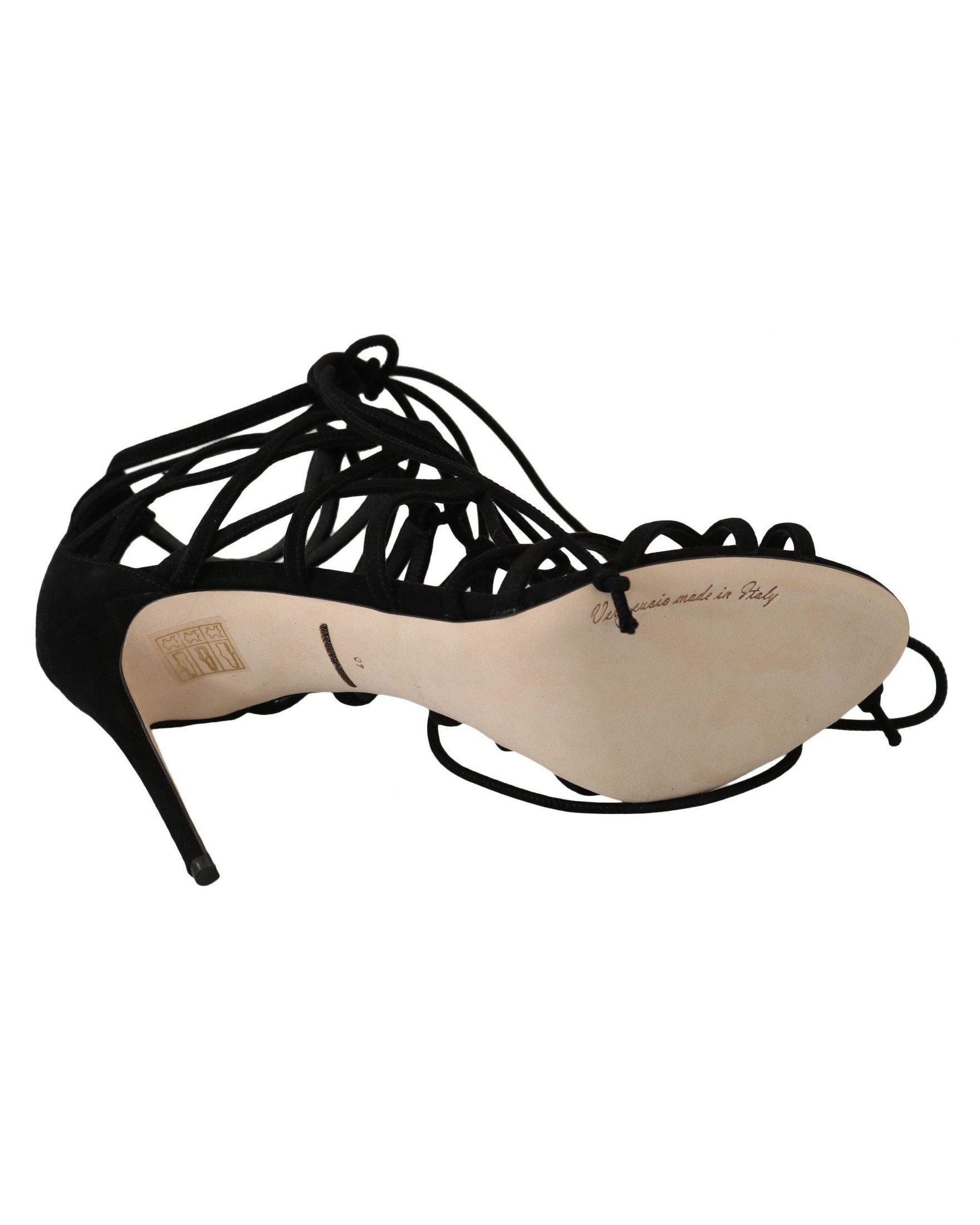 Dolce & Gabbana Black Suede Strap Stilettos Sandals Heels