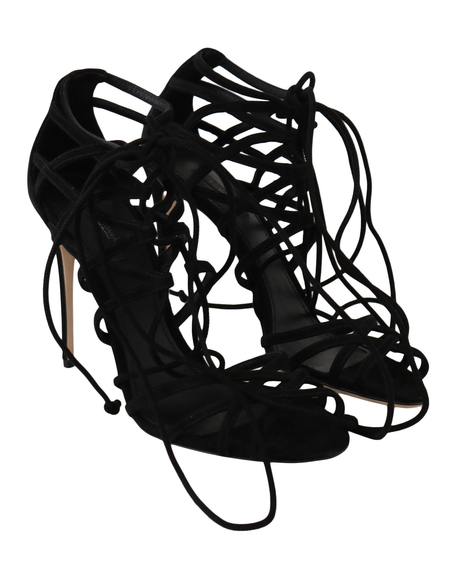 Dolce & Gabbana Black Suede Strap Stilettos Sandals Heels