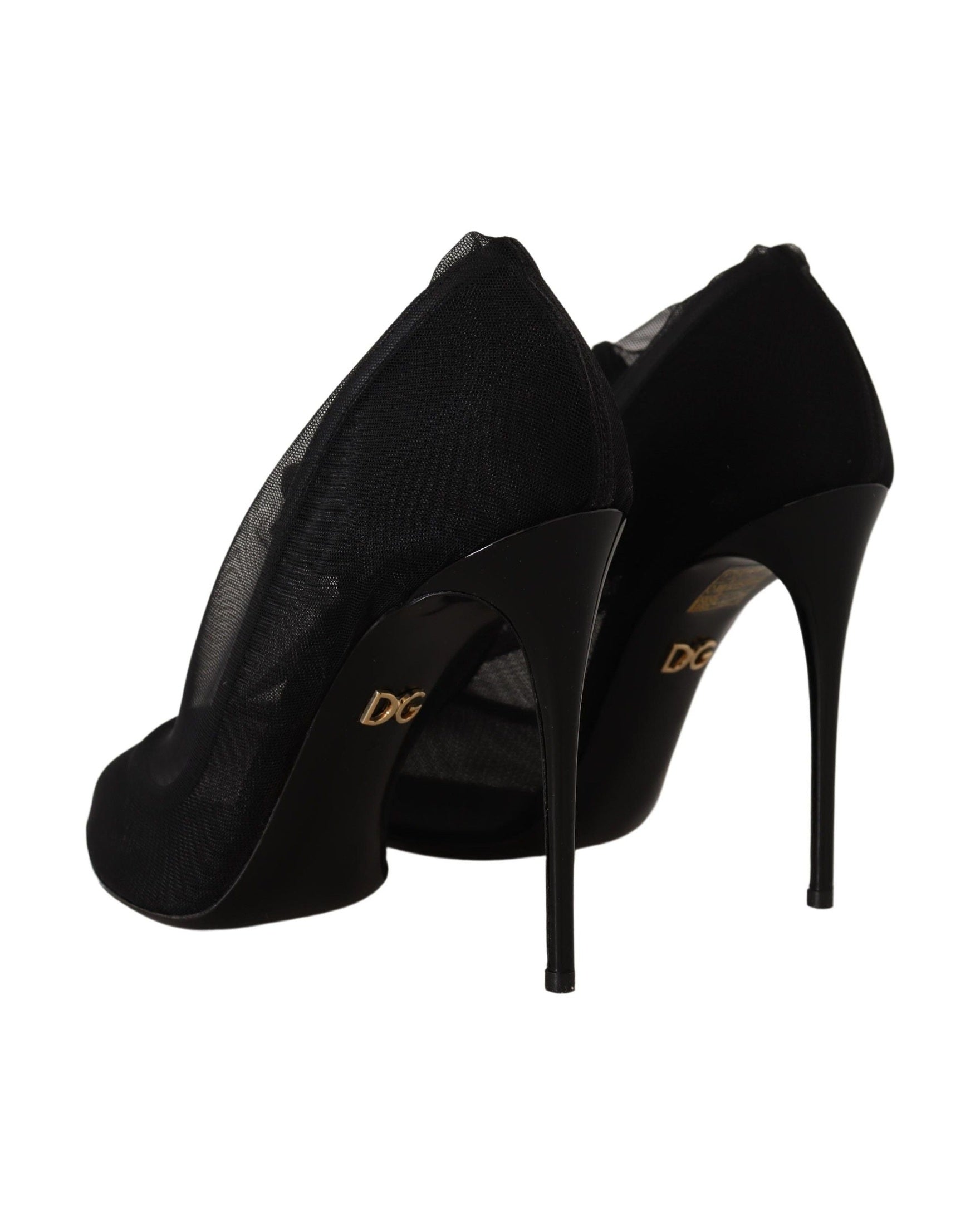 Dolce & Gabbana Black Tulle Stretch Boots Pumps Shoes Glam Steals