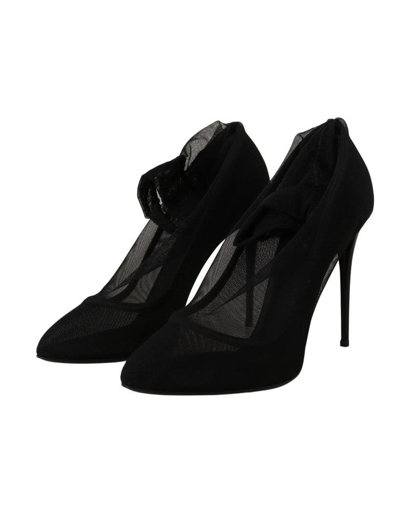 Dolce & Gabbana Black Tulle Stretch Boots Pumps Shoes Glam Steals