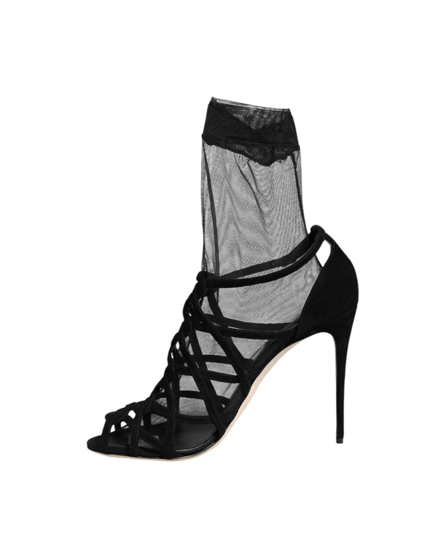 Dolce & Gabbana Black Tulle Stretch Heels Sandals Shoes Heels
