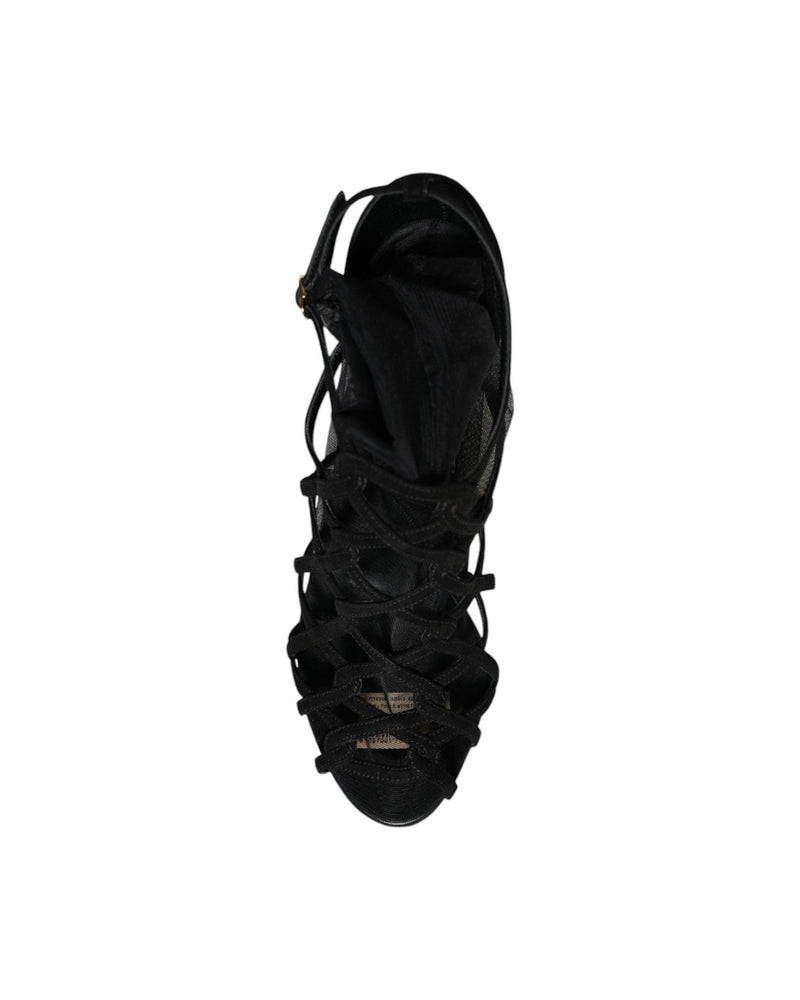 Dolce & Gabbana Black Tulle Stretch Heels Sandals Shoes Heels